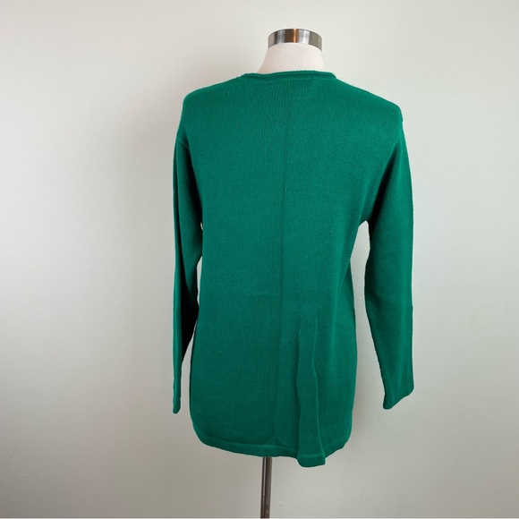 Victoria Jones Green Holiday Christmas Bells Candle Embroidered Sweater Small - Picture 5 of 6